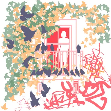 Végétaux grimpants, pigeons, graffitis